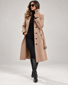 Women's High-Neck Belted Trench Coat with Button Detail