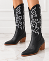 Women's Embroidered Cowboy Boots | Mid-Calf Block Heel Boots