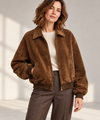 Women's Suede-Effect Jacket | Dropped-Shoulder Brown Jacket