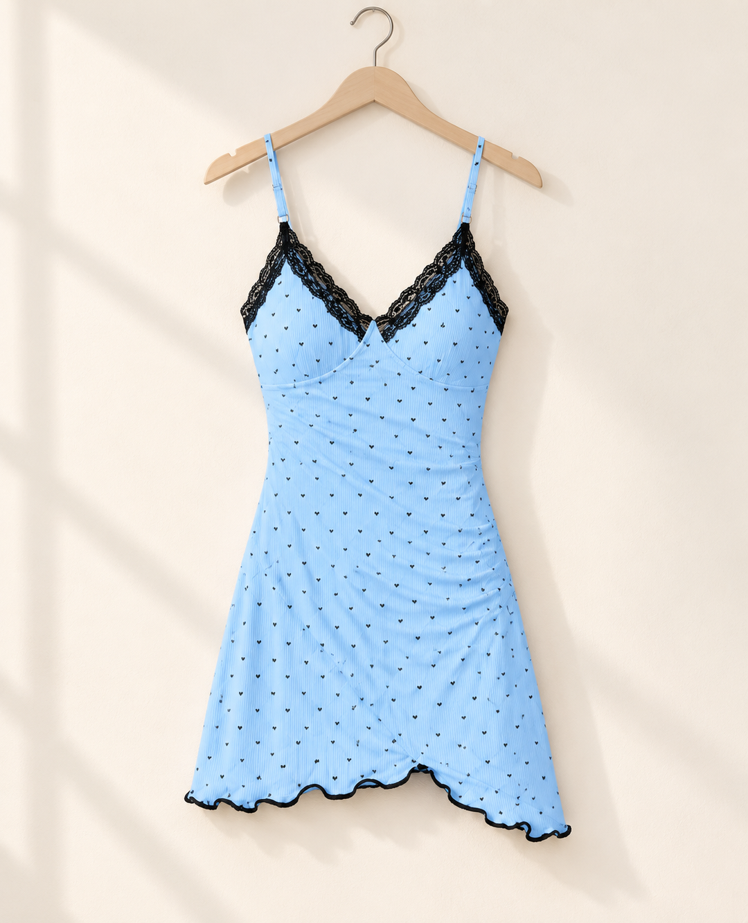 Heart Print Slip Nightgown for Women, Lace Trim Cami