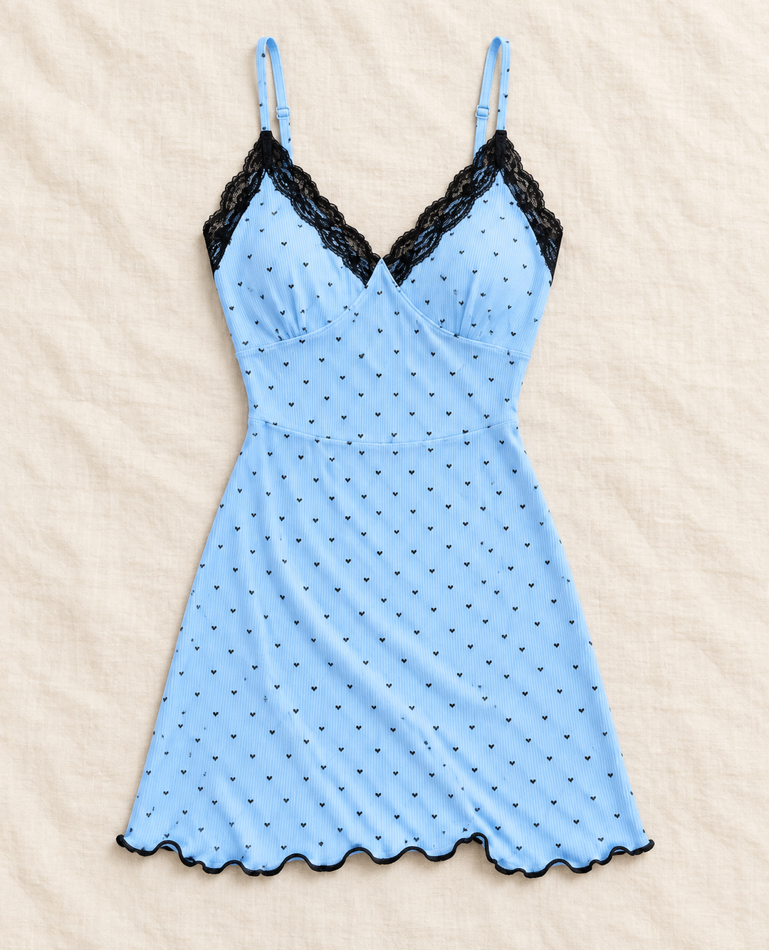 Heart Print Slip Nightgown for Women, Lace Trim Cami