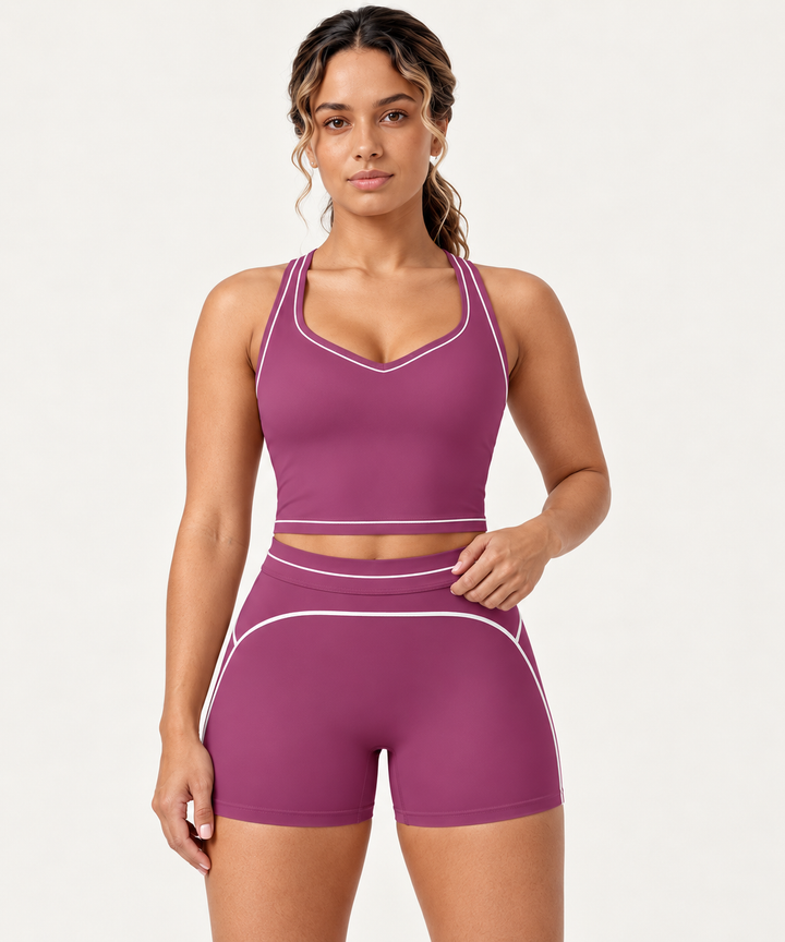 Yoga Set for Women, Sports Bra and High-Waist Bike Shorts