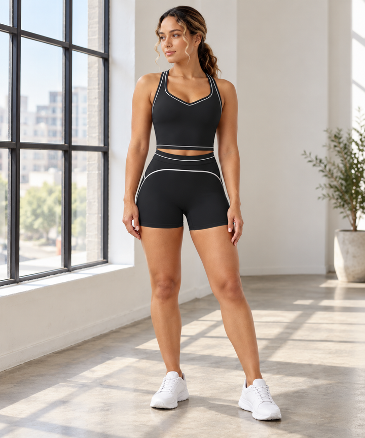 Yoga Set for Women, Sports Bra and High-Waist Bike Shorts