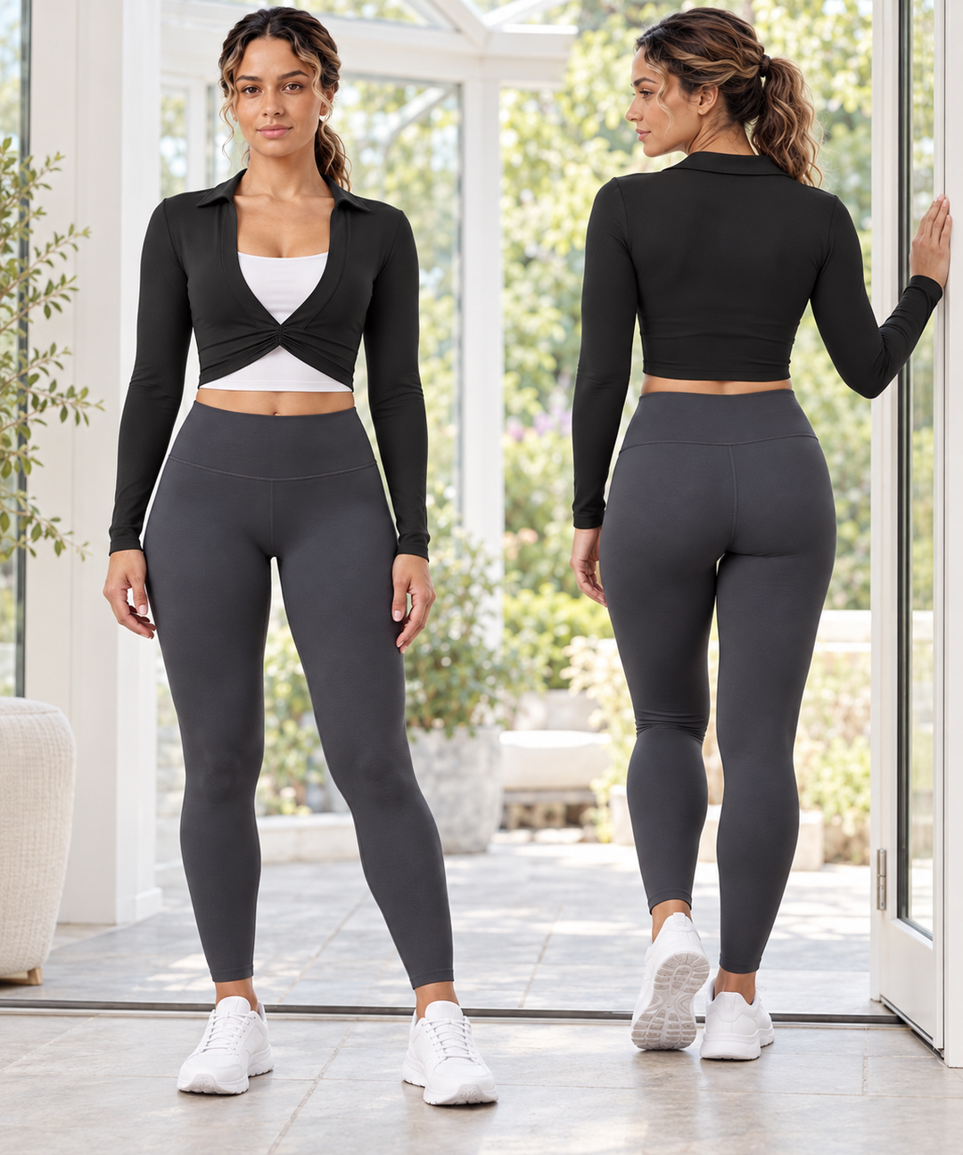 Cropped Workout Top for Women, Collared Long Sleeve Shrug