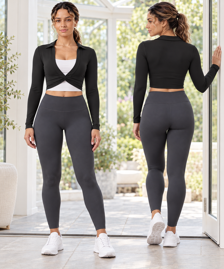 Cropped Workout Top for Women, Collared Long Sleeve Shrug