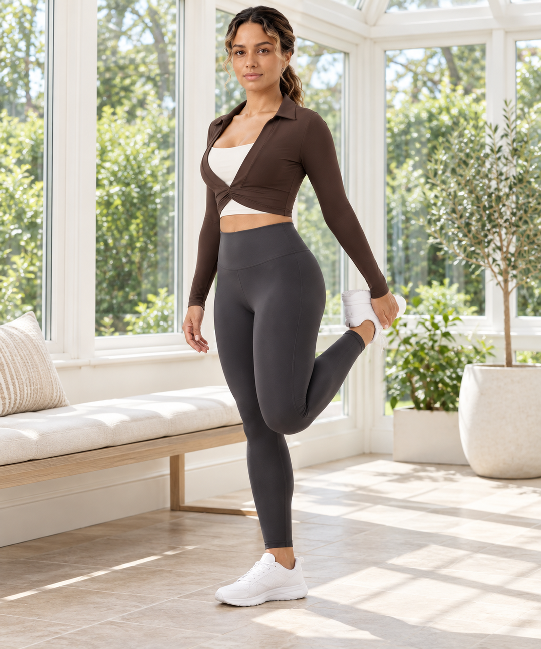 Cropped Workout Top for Women, Collared Long Sleeve Shrug