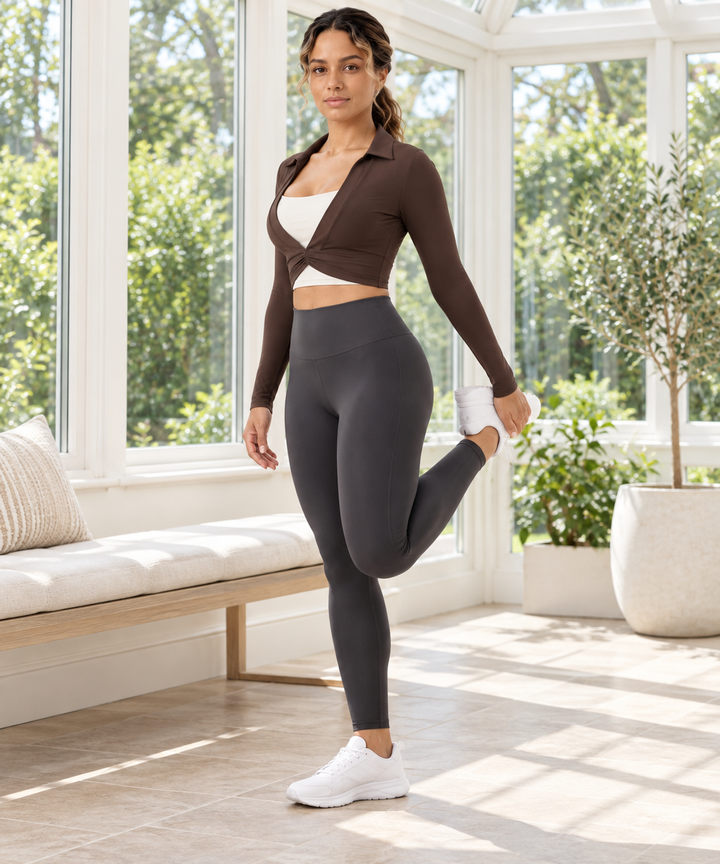 Cropped Workout Top for Women, Collared Long Sleeve Shrug