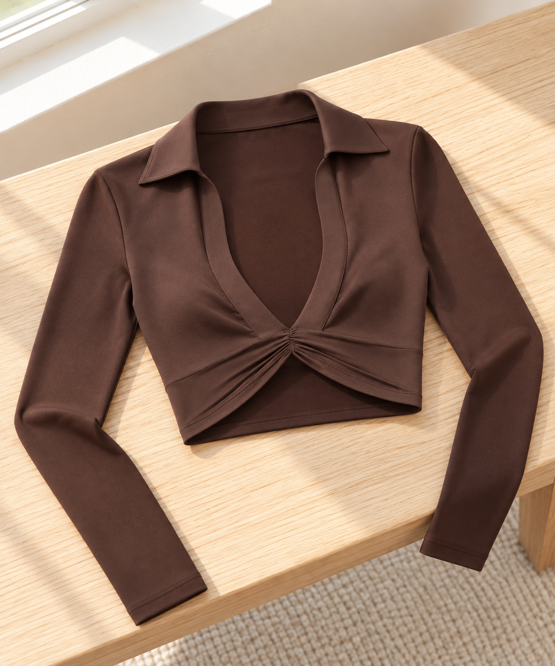 Cropped Workout Top for Women, Collared Long Sleeve Shrug