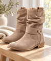 Women's Suede-Effect Slouch Boots | Wide-Calf Mid-Calf Side Zip