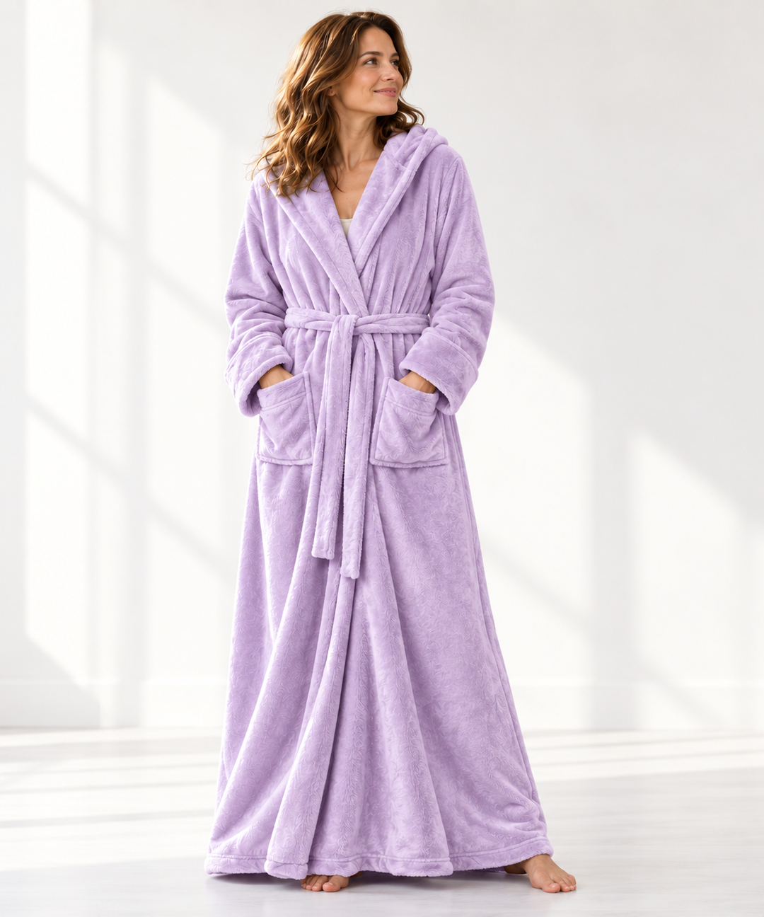 Matching Couples Robes, Long Hooded Plush Fleece with Belt