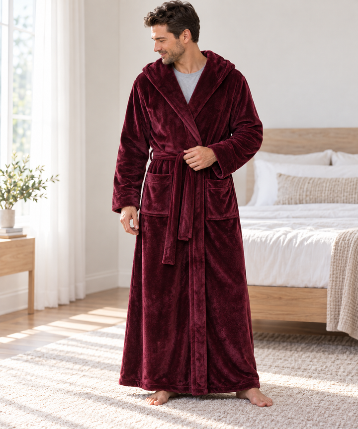 Matching Couples Robes, Long Hooded Plush Fleece with Belt