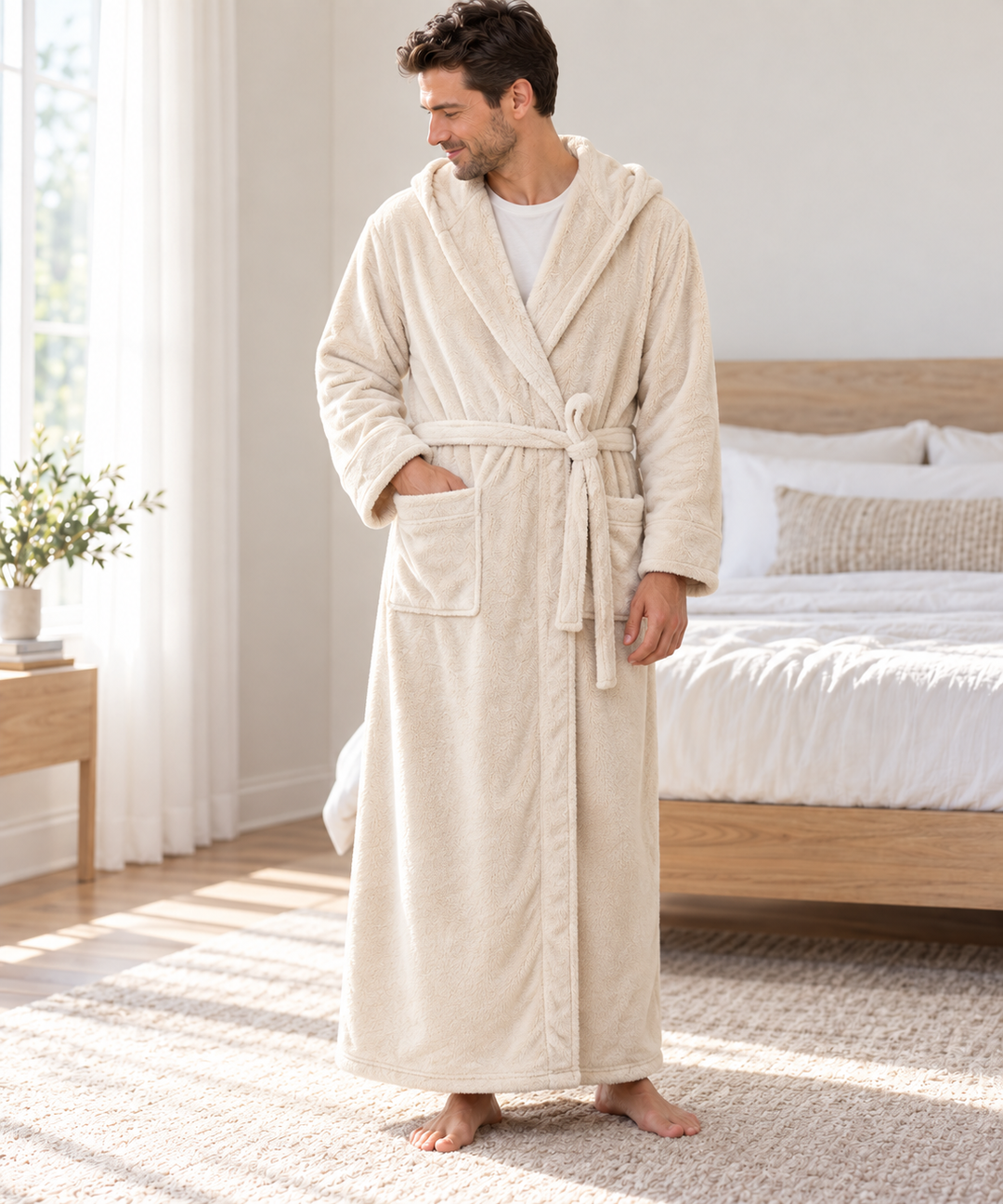 Matching Couples Robes, Long Hooded Plush Fleece with Belt