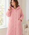 Quilted Hooded Robe for Women, Long Button-Down Housecoat