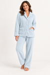 Coral Fleece Pajama Set for Women in Sky Blue, Button Front