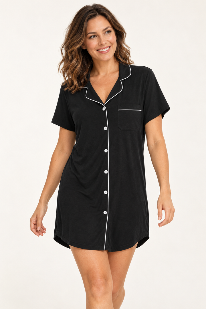 Short Sleeve Sleep Shirt for Women, Button Front Nightgown