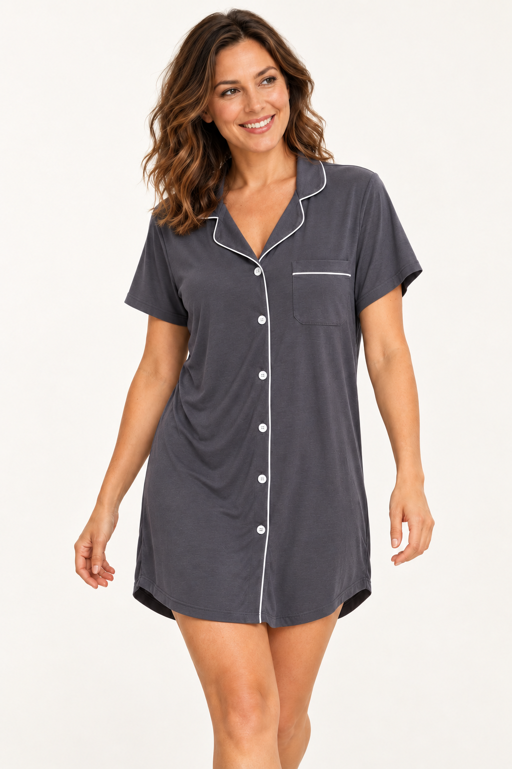 Short Sleeve Sleep Shirt for Women, Button Front Nightgown