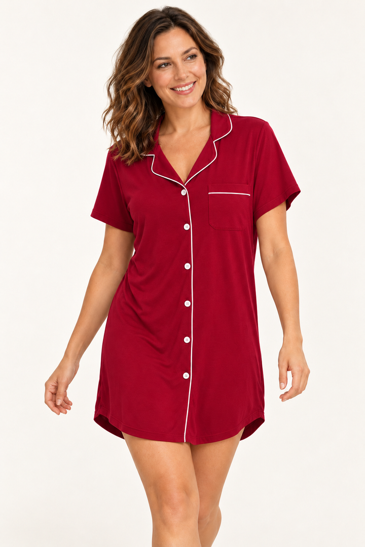 Short Sleeve Sleep Shirt for Women, Button Front Nightgown