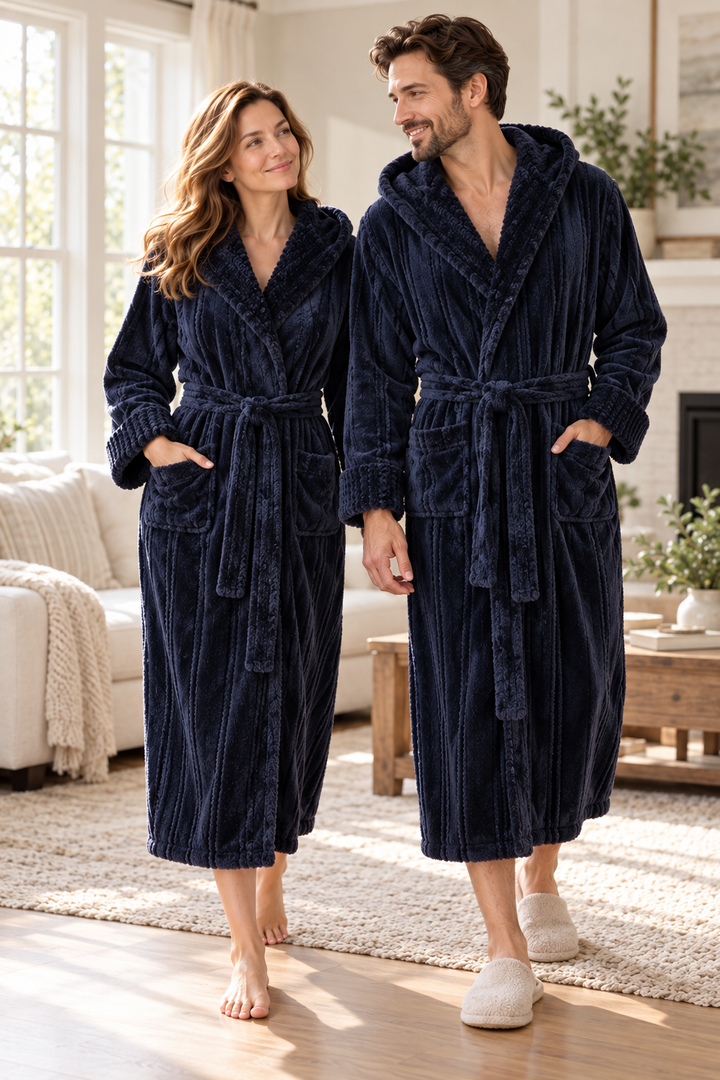 Long Hooded Flannel Robe for Men and Women, Matching Pair