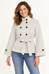 Women's Polka Dot Jacket | Cropped Belted Stand Collar Jacket