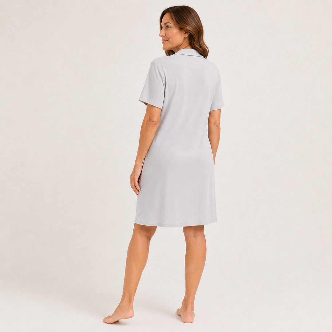Ribbed Knit Nightshirt in Gray, Short Sleeve Sleep Shirt