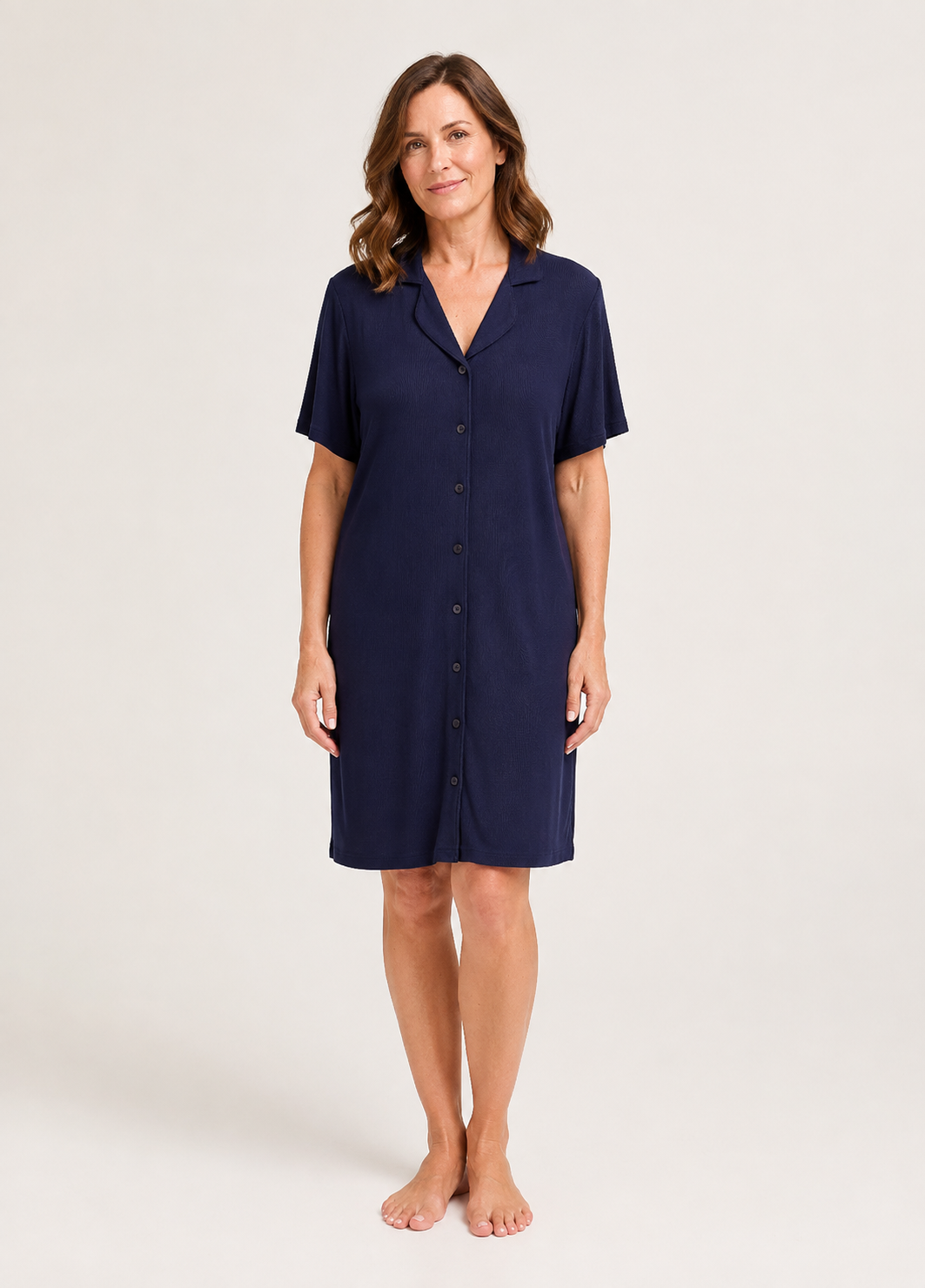 Ribbed Knit Nightshirt in Navy, Short Sleeve Sleep Shirt