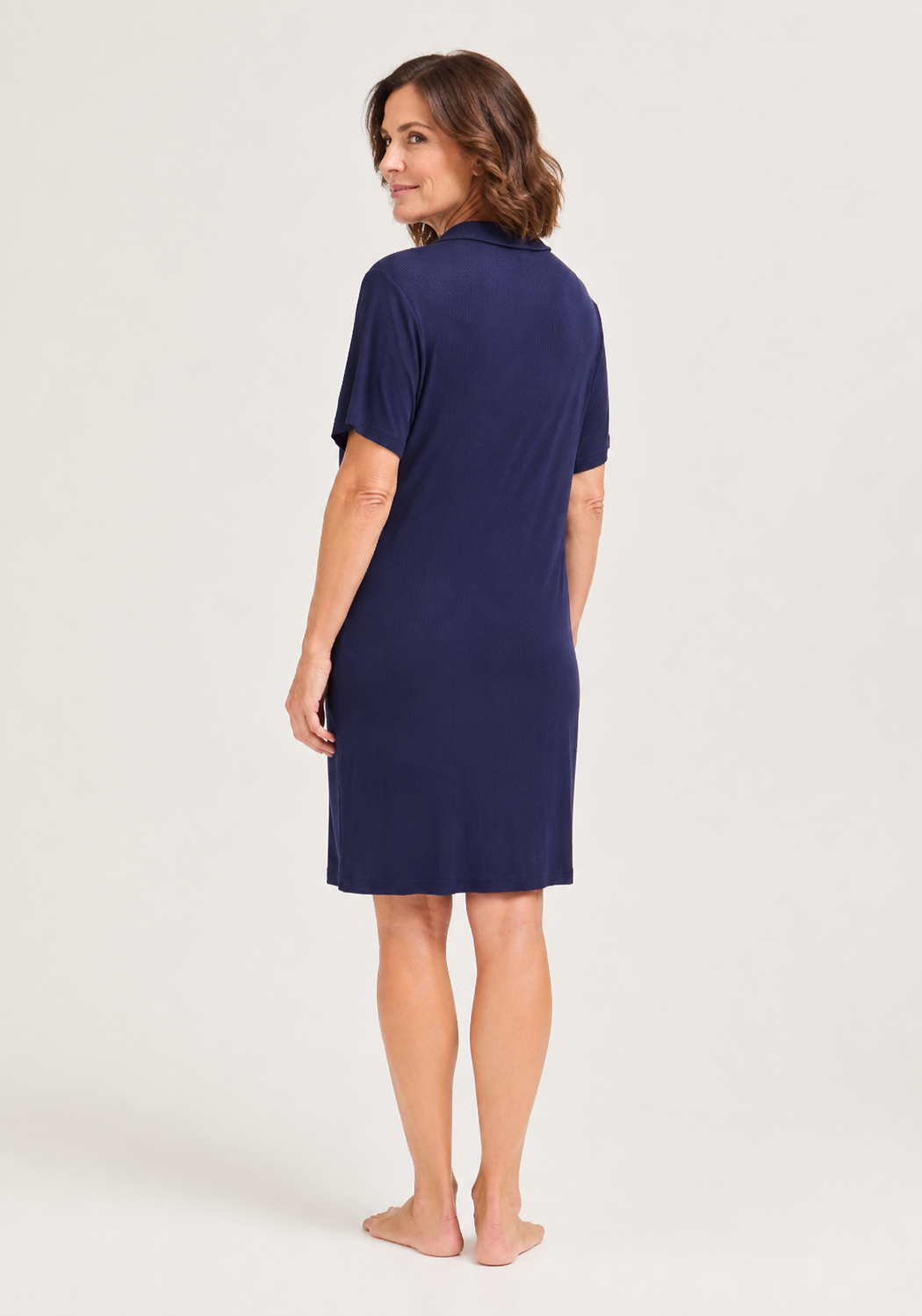 Ribbed Knit Nightshirt in Navy, Short Sleeve Sleep Shirt