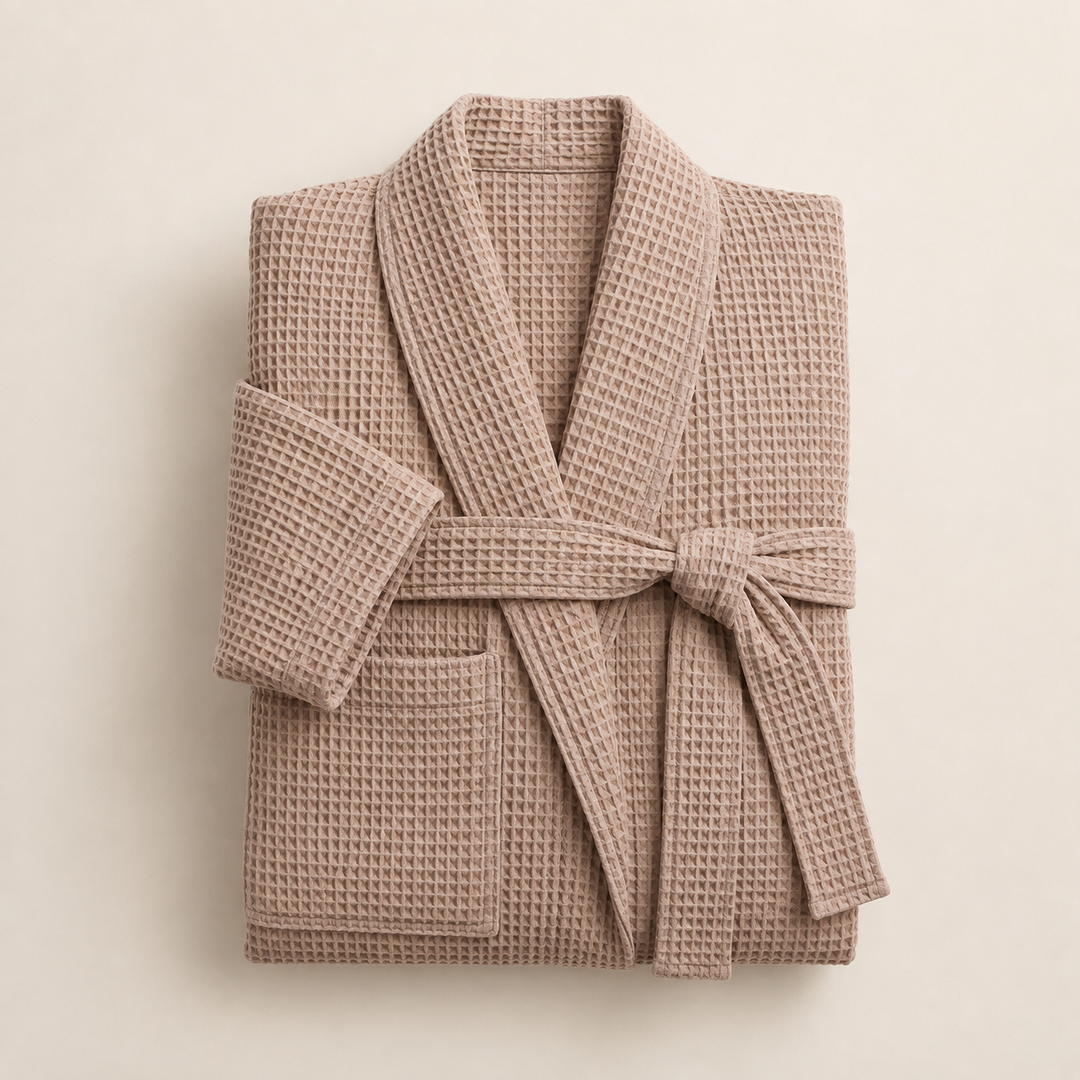 Waffle Knit Kimono Robe for Women in Sand, Long and Lightweight