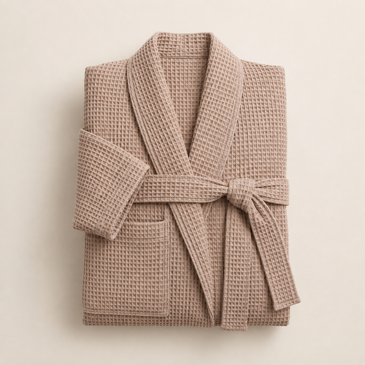 Waffle Knit Kimono Robe for Women in Sand, Long and Lightweight