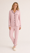Classic Long Pajama Set for Women in Pink, Contrast Piping