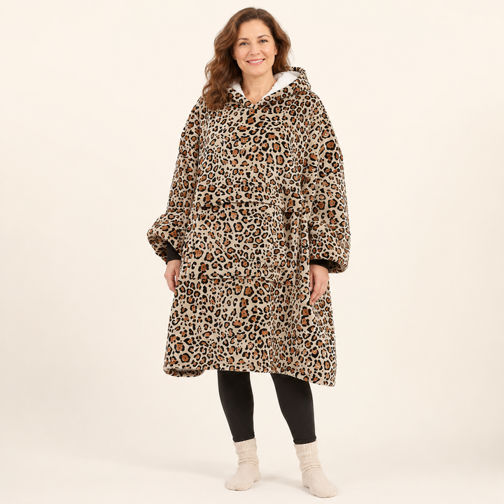 Oversized Hooded Blanket for Women, Sherpa Lined Wearable Blanket Hoodie with Pocket, Printed Fleece
