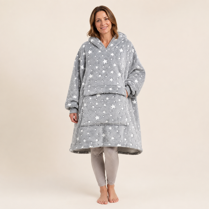 Oversized Hooded Blanket for Women, Sherpa Lined Wearable Blanket Hoodie with Pocket, Printed Fleece