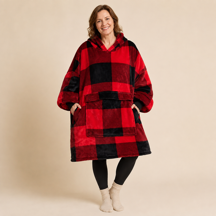 Oversized Hooded Blanket for Women, Sherpa Lined Wearable Blanket Hoodie with Pocket, Printed Fleece