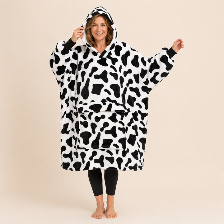 Oversized Hooded Blanket for Women, Sherpa Lined Wearable Blanket Hoodie with Pocket, Printed Fleece