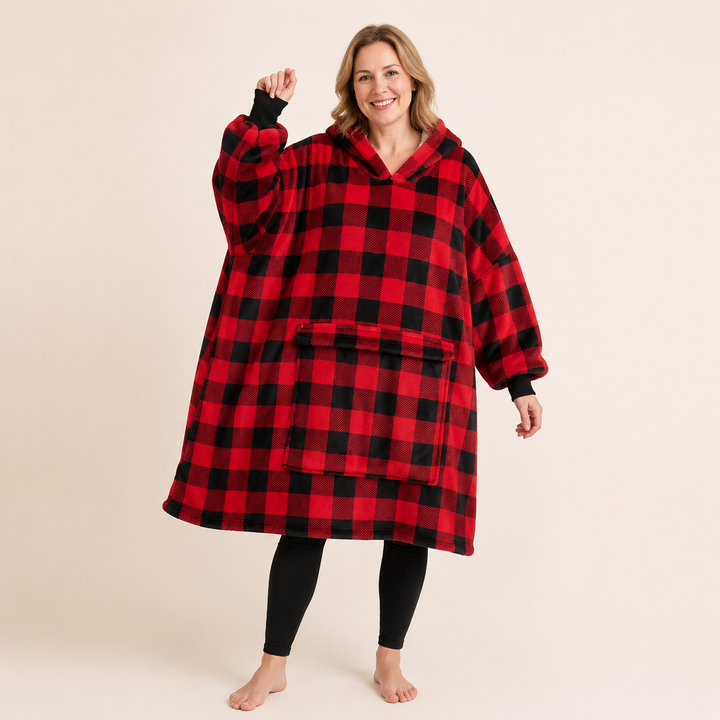 Oversized Hooded Blanket for Women, Sherpa Lined Wearable Blanket Hoodie with Pocket, Printed Fleece