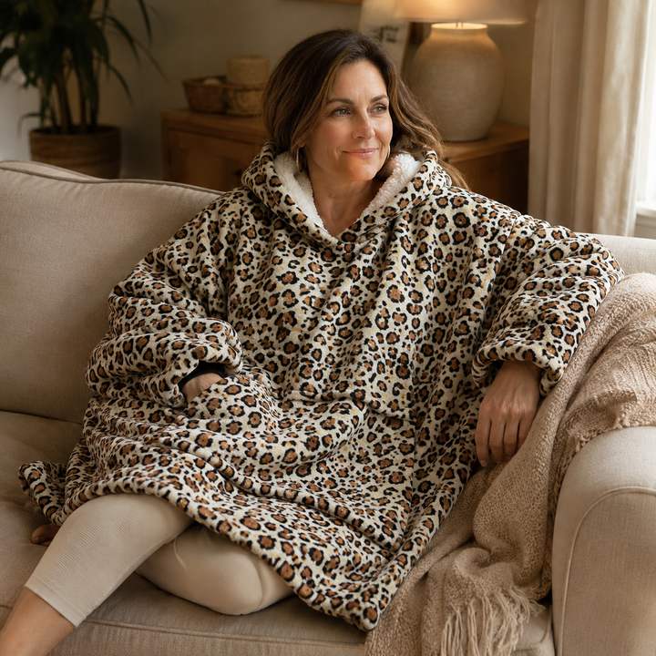 Oversized Hooded Blanket for Women, Sherpa Lined Wearable Blanket Hoodie with Pocket, Printed Fleece