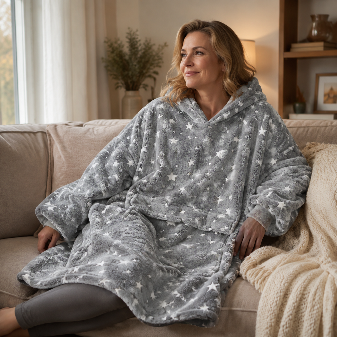 Oversized Hooded Blanket for Women, Sherpa Lined Wearable Blanket Hoodie with Pocket, Printed Fleece