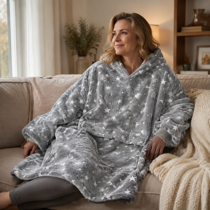 Oversized Hooded Blanket for Women, Sherpa Lined Wearable Blanket Hoodie with Pocket, Printed Fleece