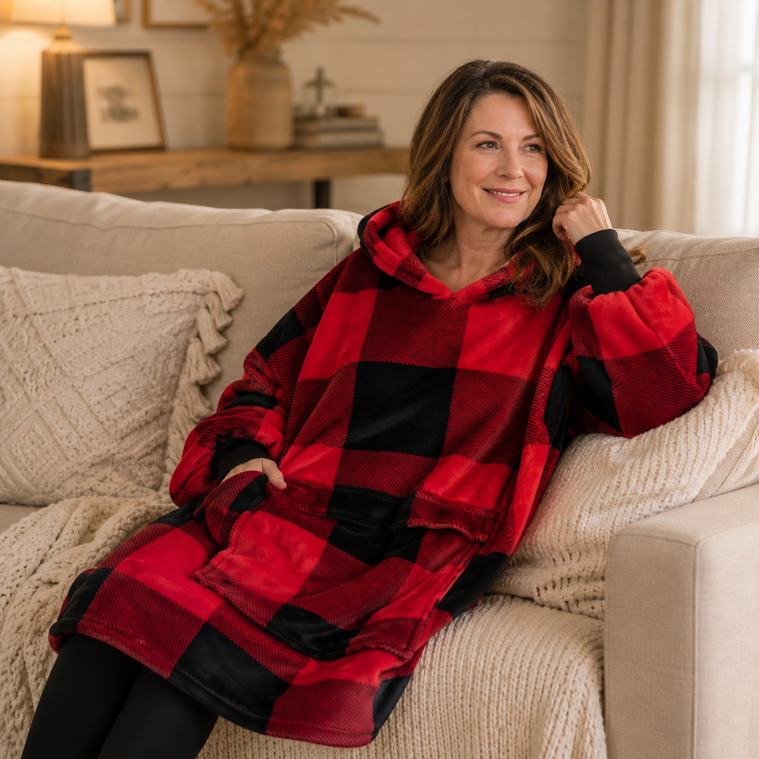 Oversized Hooded Blanket for Women, Sherpa Lined Wearable Blanket Hoodie with Pocket, Printed Fleece
