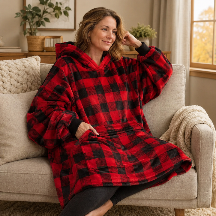 Oversized Hooded Blanket for Women, Sherpa Lined Wearable Blanket Hoodie with Pocket, Printed Fleece