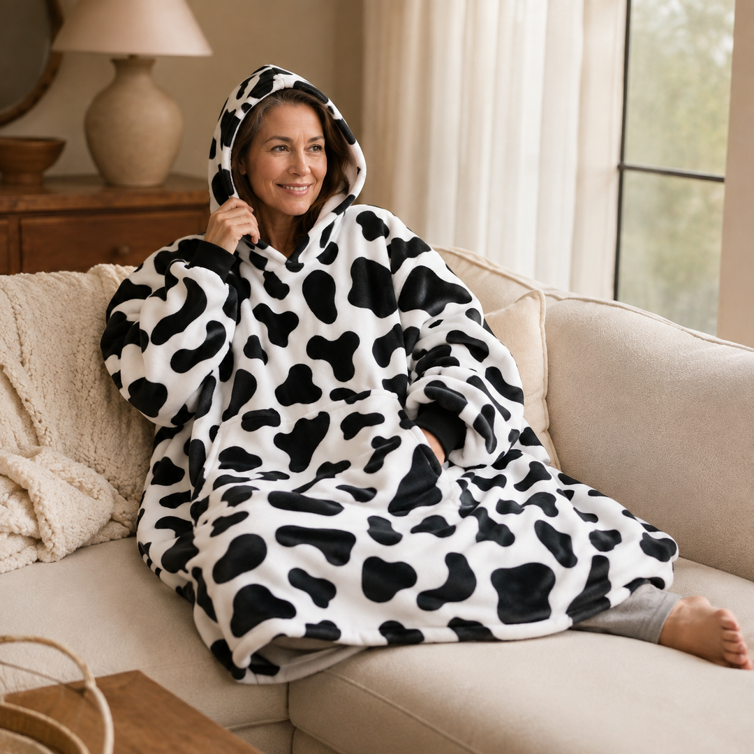 Oversized Hooded Blanket for Women, Sherpa Lined Wearable Blanket Hoodie with Pocket, Printed Fleece