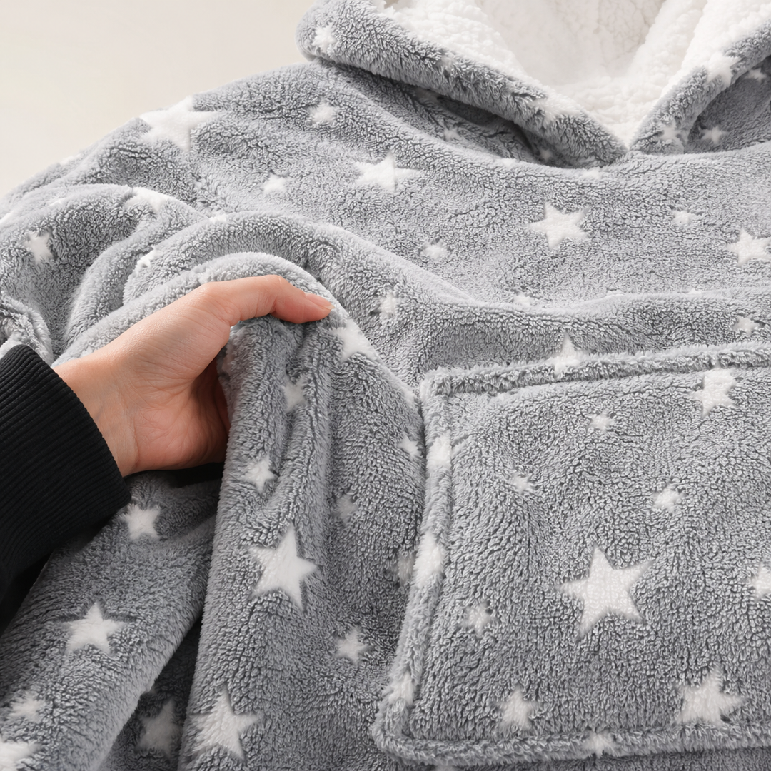 Oversized Hooded Blanket for Women, Sherpa Lined Wearable Blanket Hoodie with Pocket, Printed Fleece
