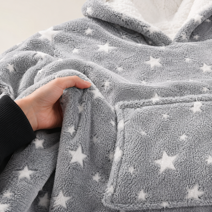 Oversized Hooded Blanket for Women, Sherpa Lined Wearable Blanket Hoodie with Pocket, Printed Fleece