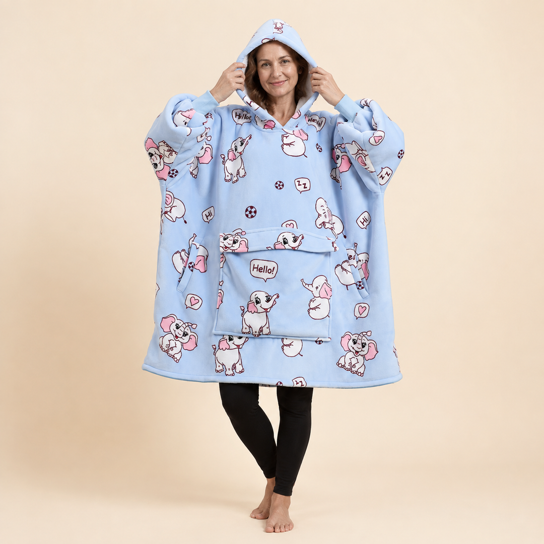 Oversized Hooded Blanket for Women, Sherpa Lined Wearable Blanket Hoodie with Pocket, Printed Fleece