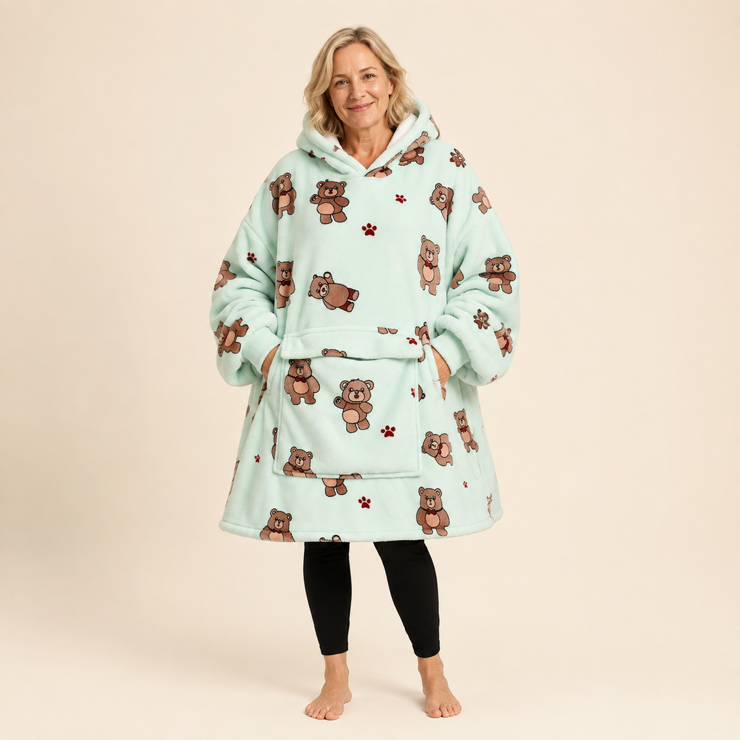 Oversized Hooded Blanket for Women, Sherpa Lined Wearable Blanket Hoodie with Pocket, Printed Fleece