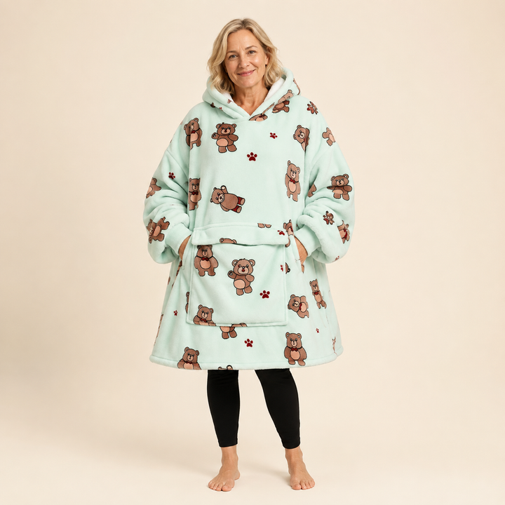 Oversized Hooded Blanket for Women, Sherpa Lined Wearable Blanket Hoodie with Pocket, Printed Fleece