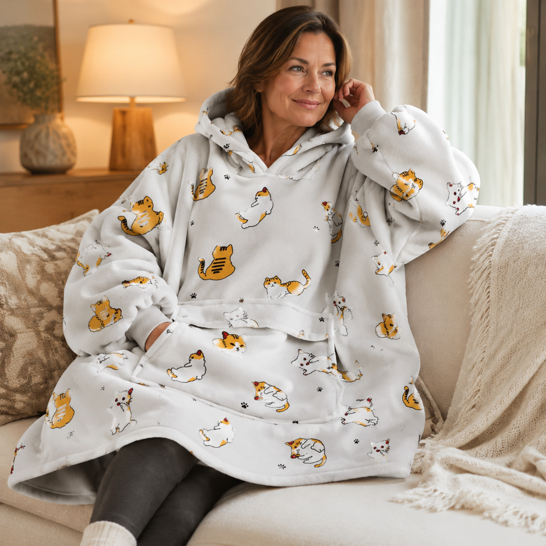 Oversized Hooded Blanket for Women, Sherpa Lined Wearable Blanket Hoodie with Pocket, Printed Fleece