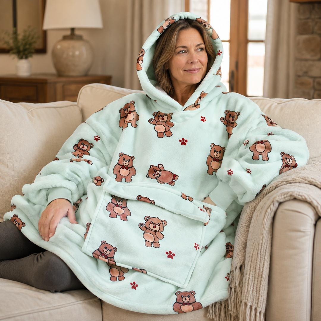 Oversized Hooded Blanket for Women, Sherpa Lined Wearable Blanket Hoodie with Pocket, Printed Fleece