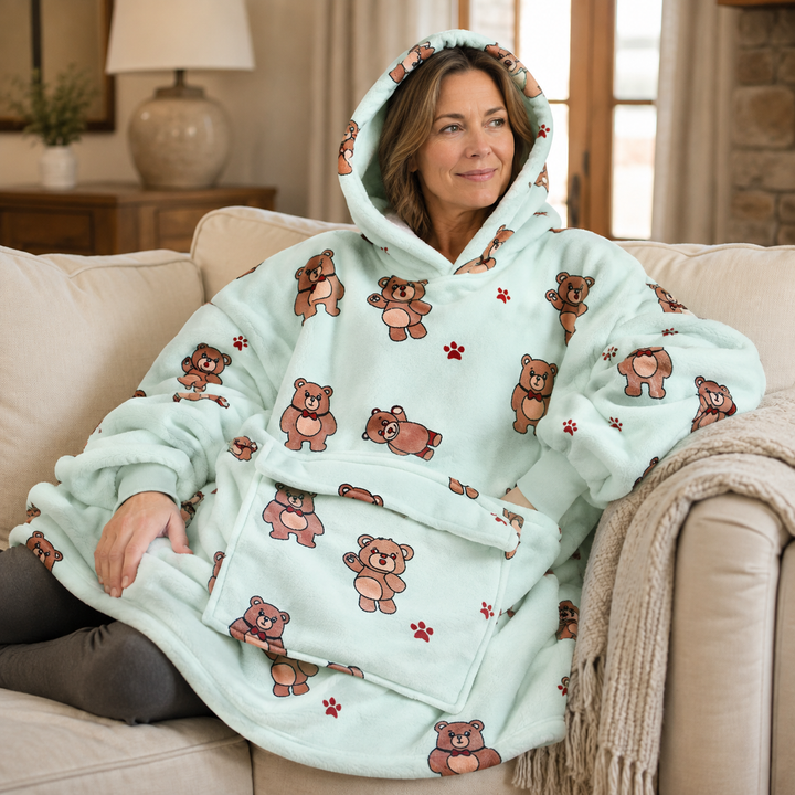 Oversized Hooded Blanket for Women, Sherpa Lined Wearable Blanket Hoodie with Pocket, Printed Fleece
