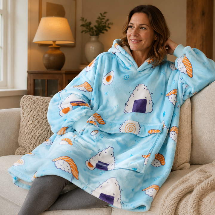 Oversized Hooded Blanket for Women, Sherpa Lined Wearable Blanket Hoodie with Pocket, Printed Fleece