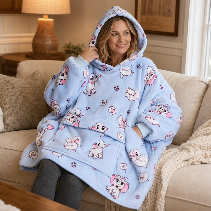 Oversized Hooded Blanket for Women, Sherpa Lined Wearable Blanket Hoodie with Pocket, Printed Fleece